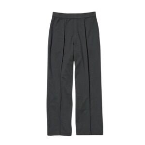 Charcoal Grey Pleated Wide Leg Knit Trousers High Rise Elastic Waist Pants
